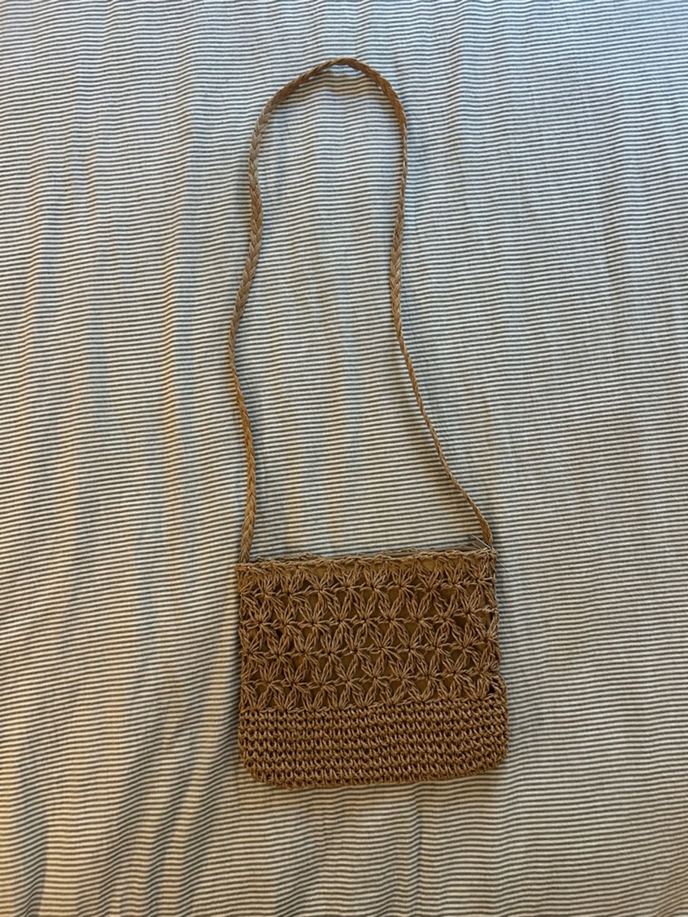 Woven Brown Straw Crossbody Bag
